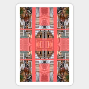 Living Coral Pantone Colour of the Year 2019 pattern decoration with neoclassical architecture Sticker